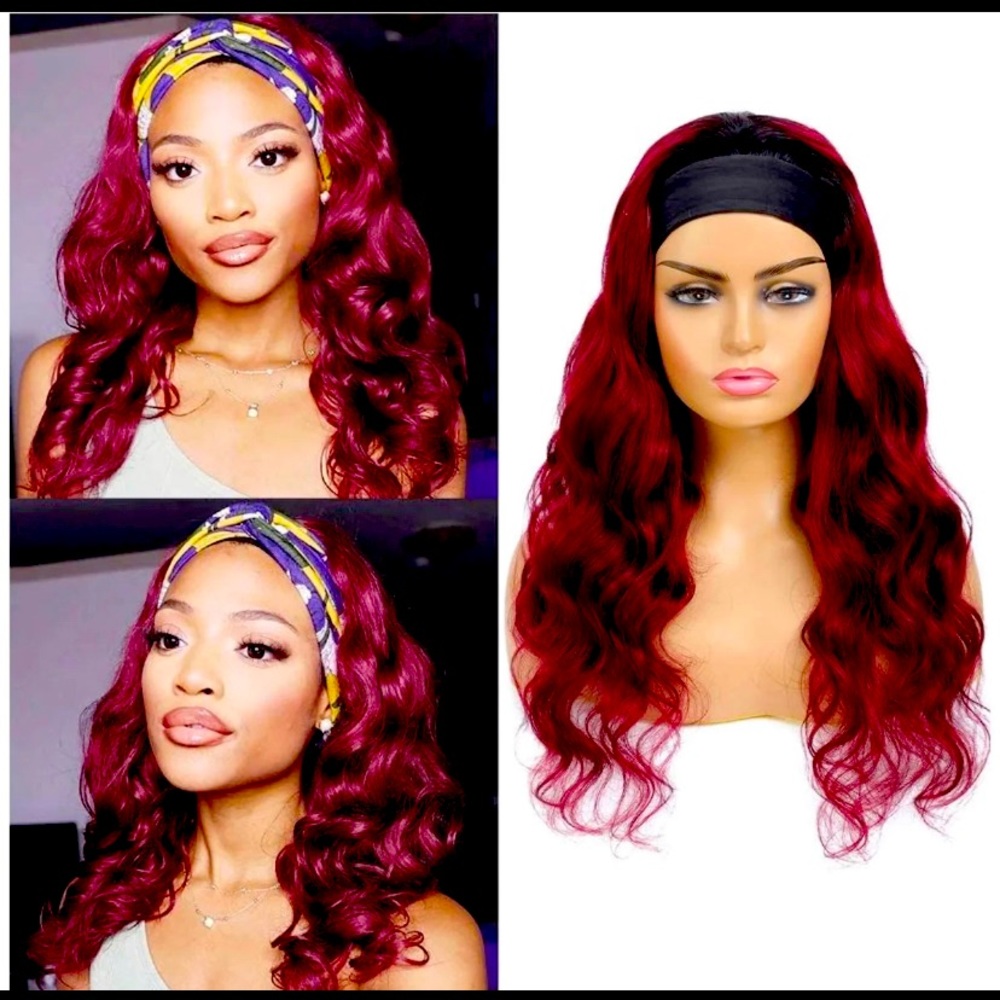 16 inch Red and Black Ombré Headband Wig